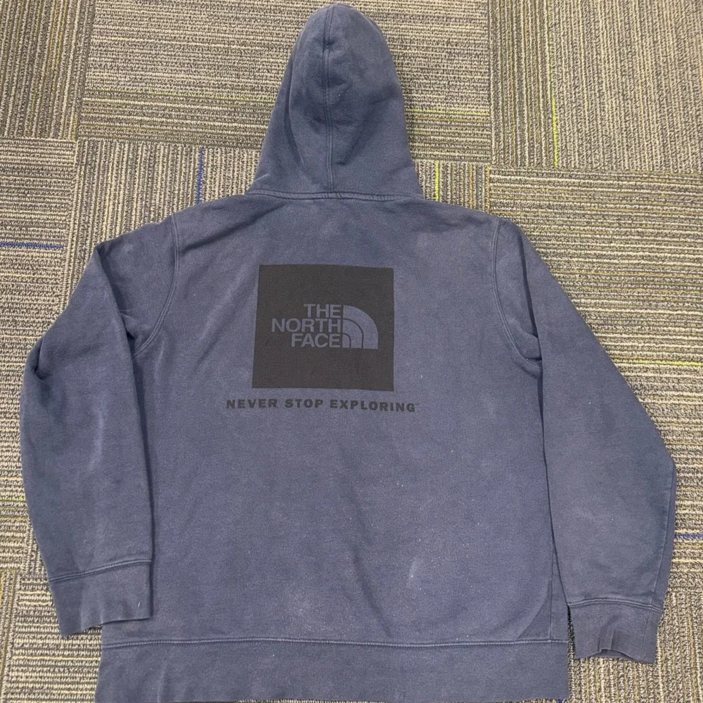 The North Face Hoodie Men‎ Large Navy Blue Good Pullover Graphic Box Logo Fleece